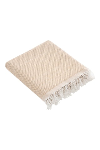 Fouta de plage  -  190 x 180 cm - Blanc et beige