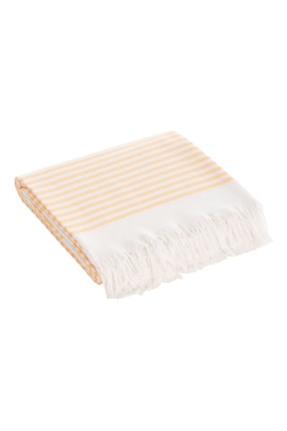 Fouta de plage  -  190 x 180 cm - Blanc et jaune