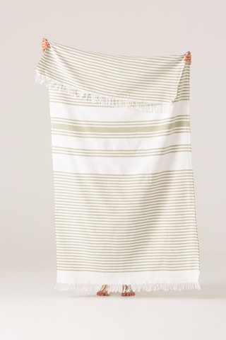 Fouta de plage  -  190 x 180 cm - Blanc et vert