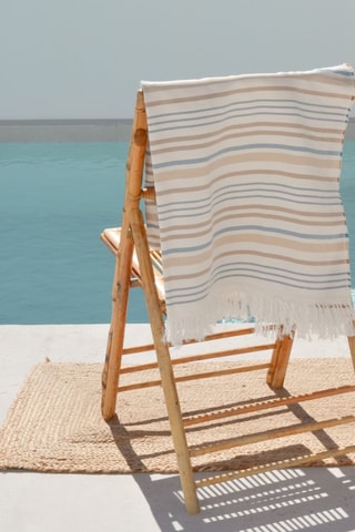 Fouta de plage  -  90 x 180 cm - Beige, bleu, marron et blanc