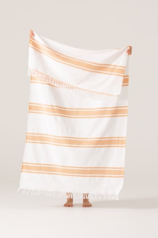 Fouta de plage  -  90 x 180 cm - Blanc et jaune