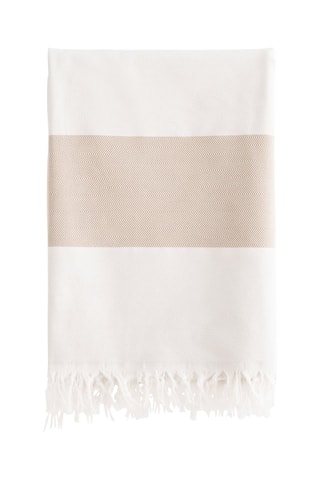 Fouta de plage  -  90 x 180 cm - Beige et blanc