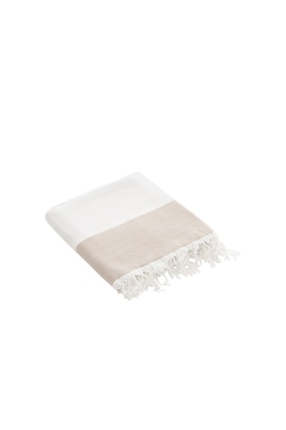 Fouta de plage  -  90 x 180 cm - Beige et blanc