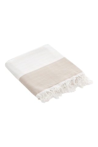 Fouta de plage  -  90 x 180 cm - Beige et blanc
