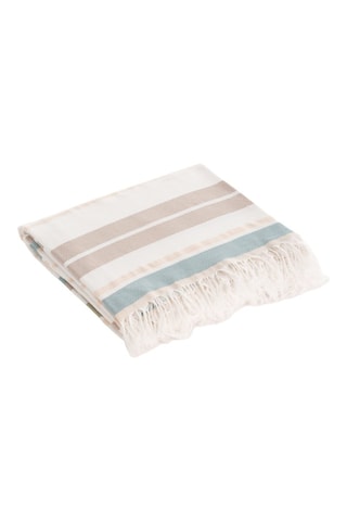 Fouta de plage  -  190 x 180 cm - Blanc, marron, beige et bleu