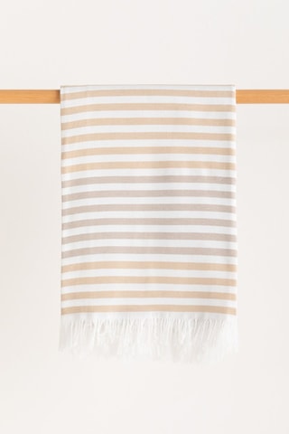 Fouta de plage  -  190 x 180 cm - Marron, beige et blanc