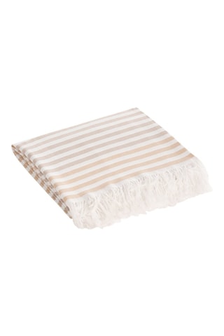 Fouta de plage  -  190 x 180 cm - Marron, beige et blanc