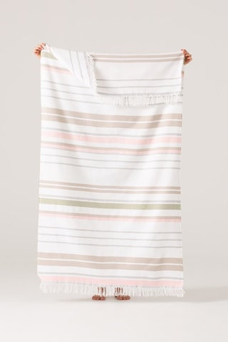 Fouta de plage  -  190 x 180 cm - Blanc, marron et rose