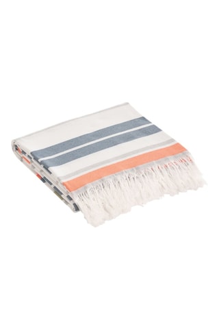 Fouta de plage  -  190 x 180 cm - Blanc, orange, gris et bleu