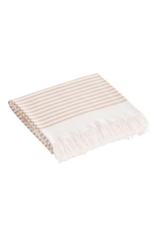 Fouta de plage  -  190 x 180 cm - Blanc et beige