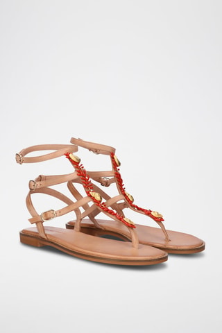 Sandali alla schiava in pelle Chios - Beige e rosso