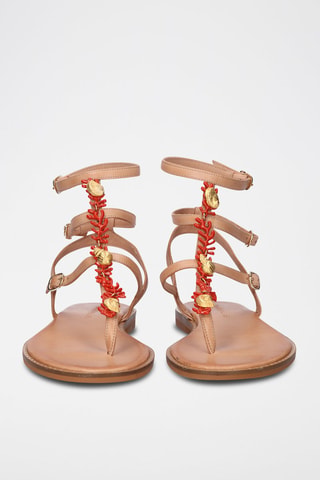Sandali alla schiava in pelle Chios - Beige e rosso
