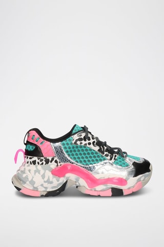 Leren Platform Sneakers     - Groen en zilverkleurig
