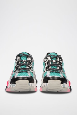 Leren Platform Sneakers     - Groen en zilverkleurig