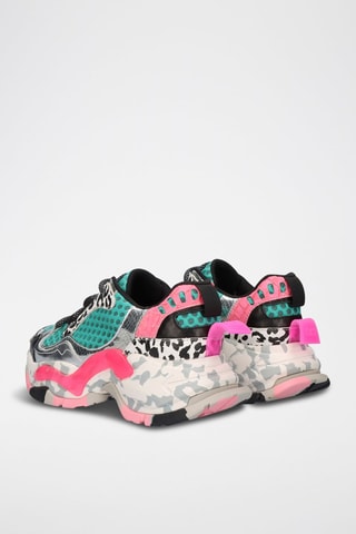 Leren Platform Sneakers     - Groen en zilverkleurig