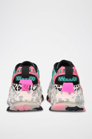 Leren Platform Sneakers     - Groen en zilverkleurig