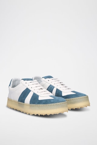 Sneakers platform in pelle - Bianco, beige e blu