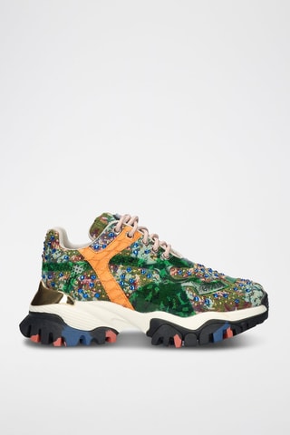 Leren Platform Sneakers  - Groen en oranje
