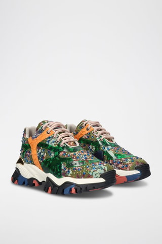 Leren Platform Sneakers  - Groen en oranje