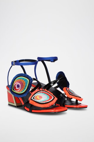 Sandali con tacco Luisa - Blu e corallo