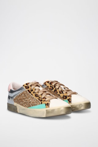 Leren Sneakers   - Wit en zilverkleurig