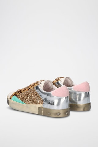 Leren Sneakers   - Wit en zilverkleurig