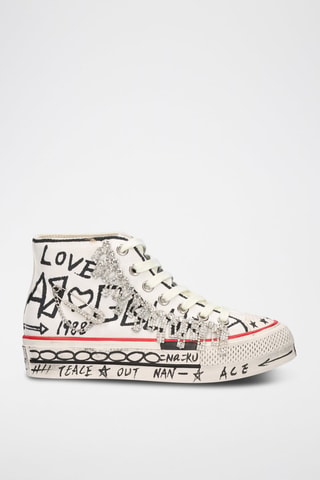 Hoge Sneakers   Wit - Wit en zwart