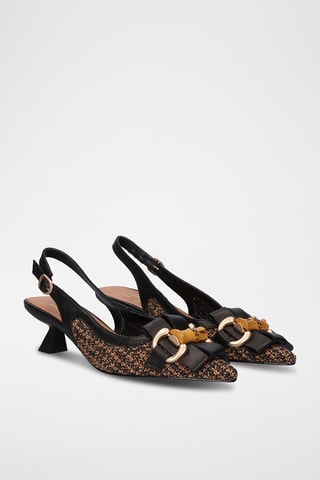 Sandali con tacco in pelle - Nero