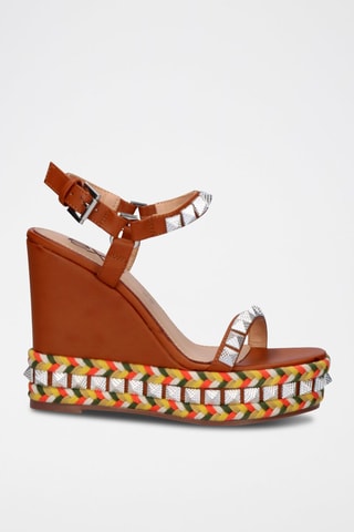 Sandali con zeppa in pelle - Marrone