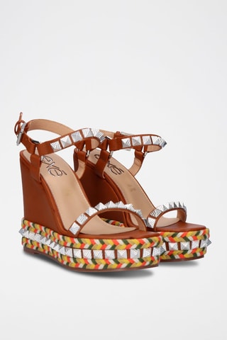 Sandali con zeppa in pelle - Marrone