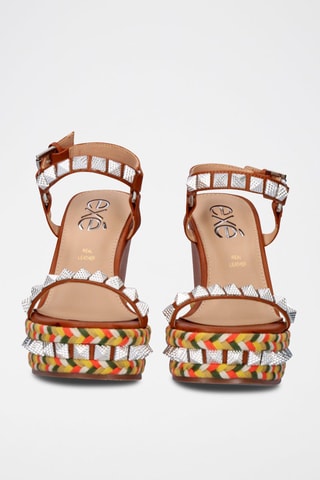 Sandali con zeppa in pelle - Marrone
