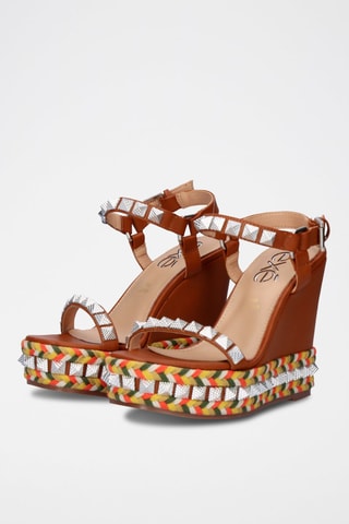 Sandali con zeppa in pelle - Marrone