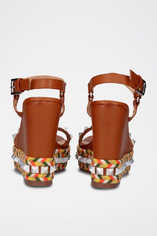 Sandali con zeppa in pelle - Marrone