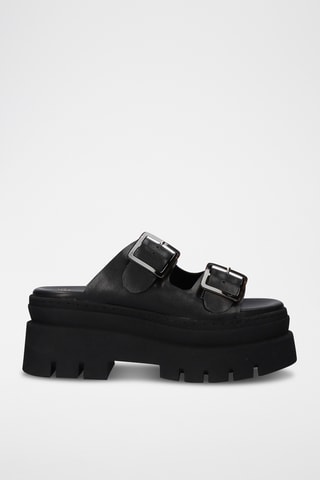 Sandali con tacco in pelle - Nero