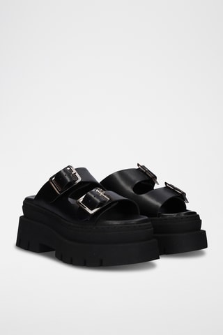 Sandali con tacco in pelle - Nero