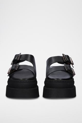 Sandali con tacco in pelle - Nero