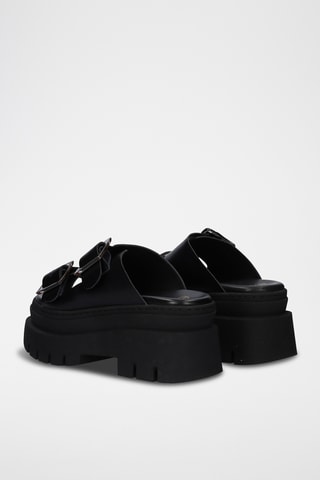 Sandali con tacco in pelle - Nero