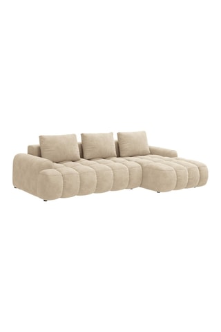 Canapé d’angle droit convertible Linz - Beige clair - 3 places - En tissu velours