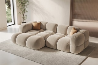 Canapé d’angle gauche Loretto - Beige clair - 3 places - Toucher velours