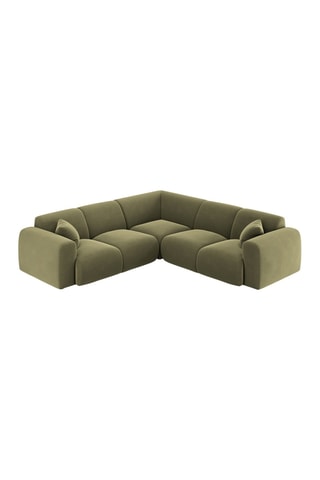 Canapé d’angle symétrique Nolio - Vert clair - 5 places - En tissu velours
