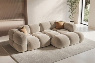 Canapé d’angle droit Loretto - Beige clair - 3 places - Toucher velours