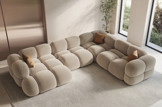 Canapé d'angle droit panoramique Loretto - Beige clair - 5 places - Toucher velours