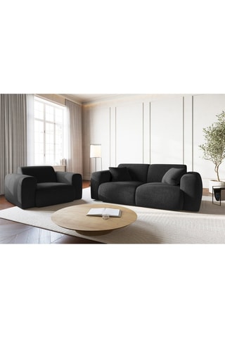 Canapé Nolio - Noir - 2 places - En tissu chenille - Toucher soie