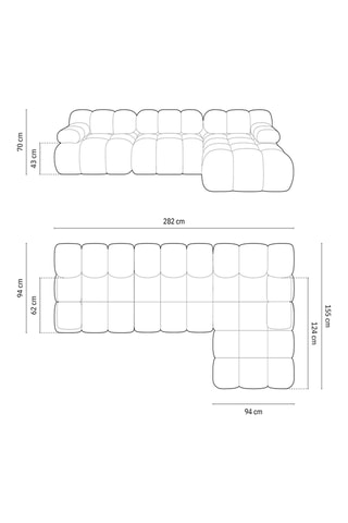 Canapé d’angle droit modulable Cortina - Bleu roi - 4 places - En tissu velours