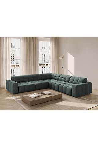 Canapé d’angle symétrique Chicago - Bleu pétrole - 4 places - En polyester