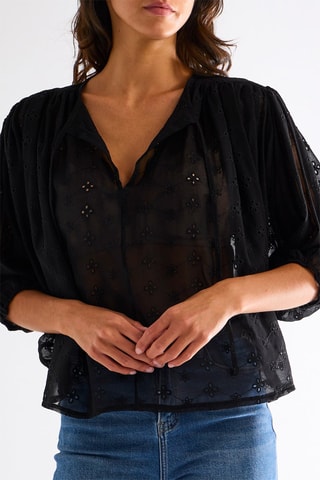 Top en broderie anglaise - Noir
