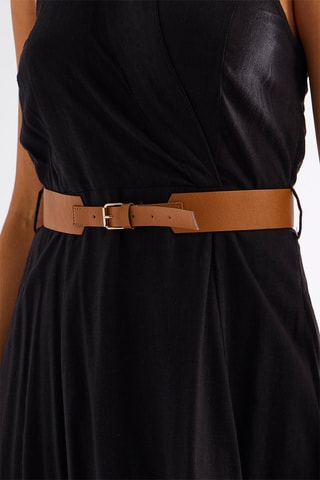 Robe midi en lin - Noir