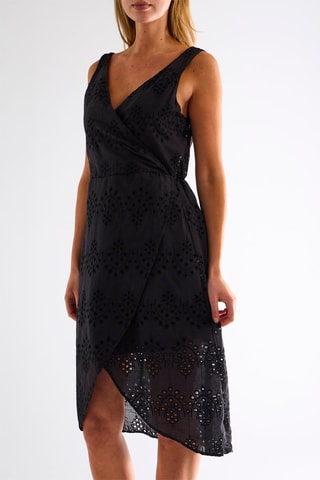 Robe portefeuille en broderie anglaise - Noir