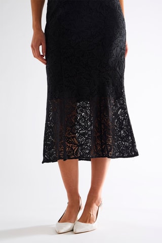 Robe midi en guipure - Noir