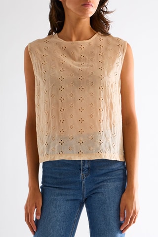 Blouse en broderie anglaise - Beige